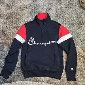 Todd Snyder Champion Black and Red Quarter-Zip Sweatshirt